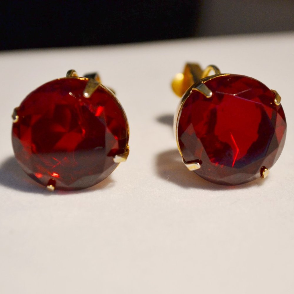 Hot Red Vintage Clip-On Crystal Earrings